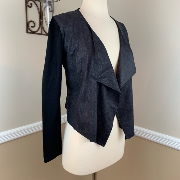 Velvet by Graham & Spencer Ponte Knit Vegan Leather Drape Front Jacket - Picture 3 of 7